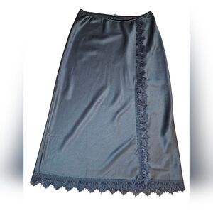 NASTY GAL Black, Laced Satin Midi Skirt, Feminine, Romantic, Modest